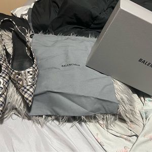 plaid blue black white flats